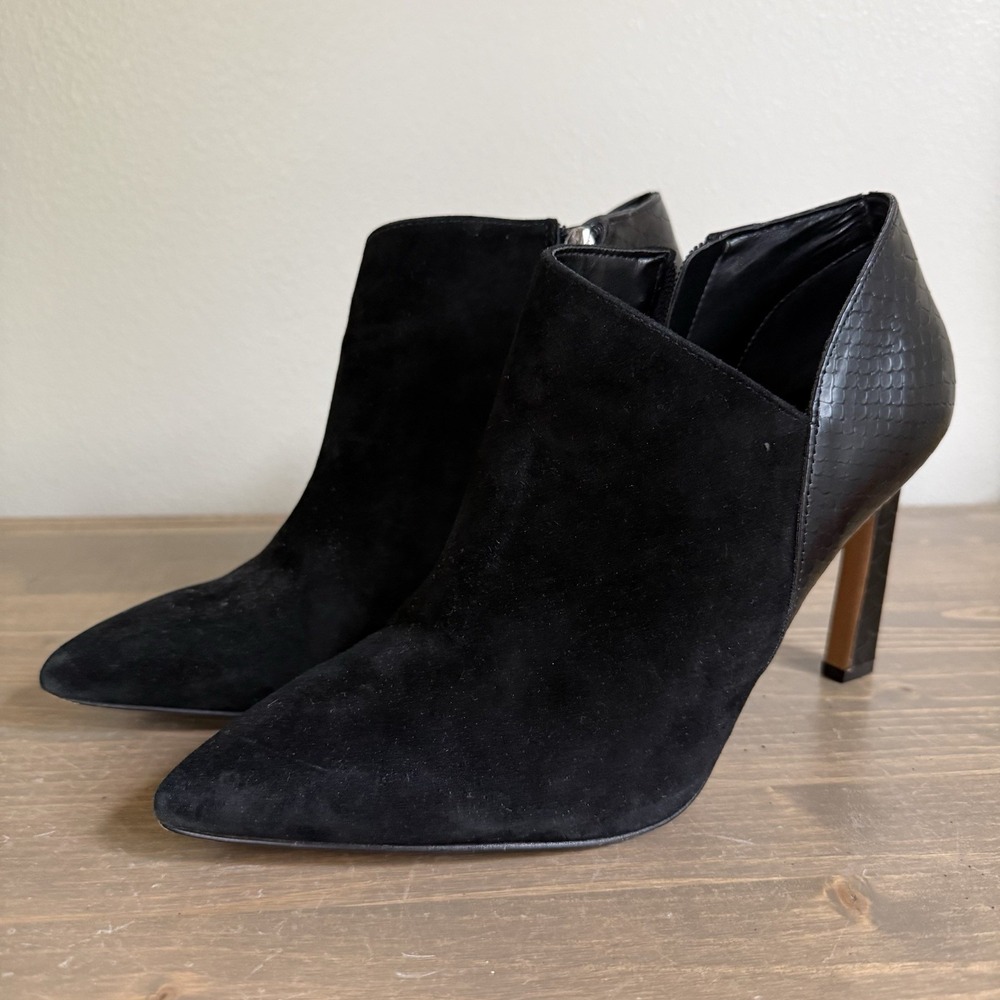 Vince Camuto Womens 10M Black Leather Suede Selsta Stiletto Heel Ankle Booties